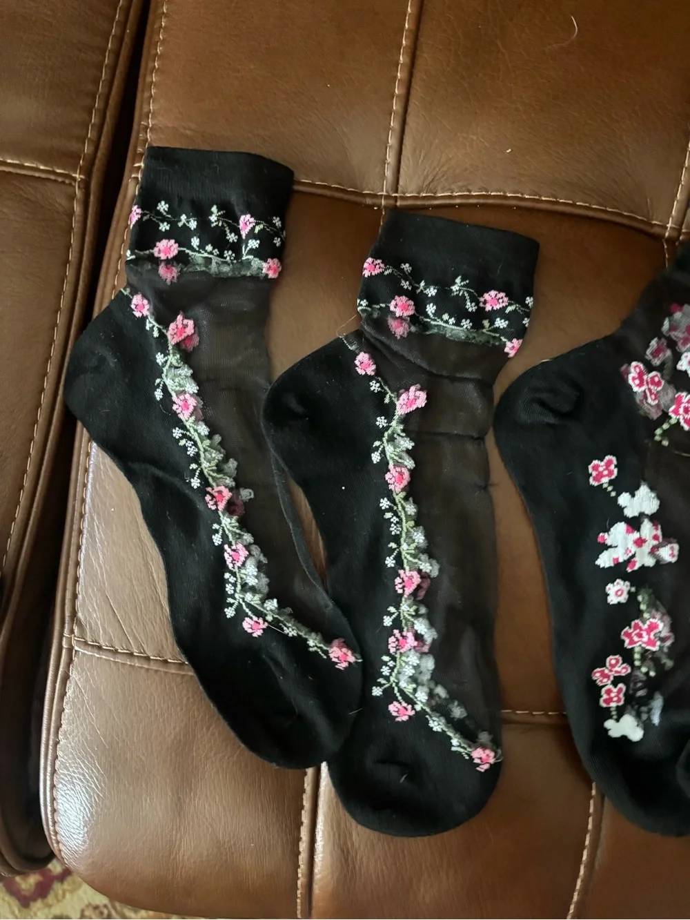 Black Floral Embroidered women’s Sheer Sock
